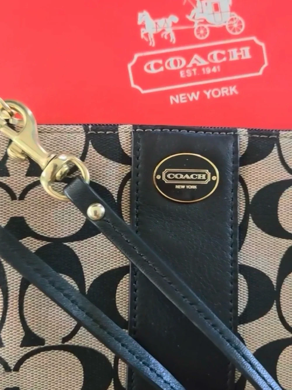 COACH Signature Stripe Jacquard Wristlet NEW w/box!